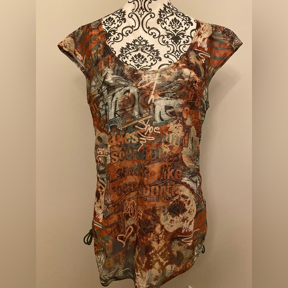 Vintage Short Sleeve See-through Graffiti Top - Picture 1 of 5